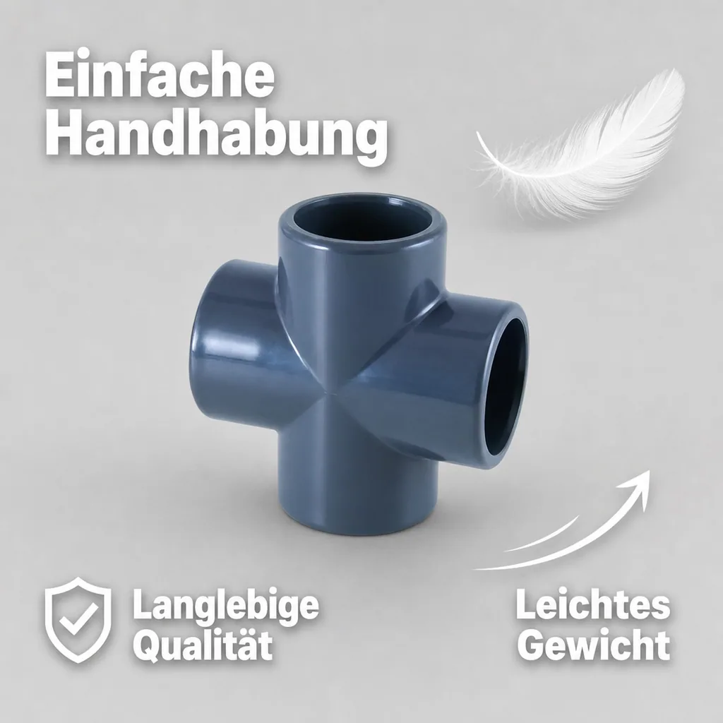 PVC Fitting, PVC-U Kreuz Muffe 32 mm, PN16, Rohrverbinder