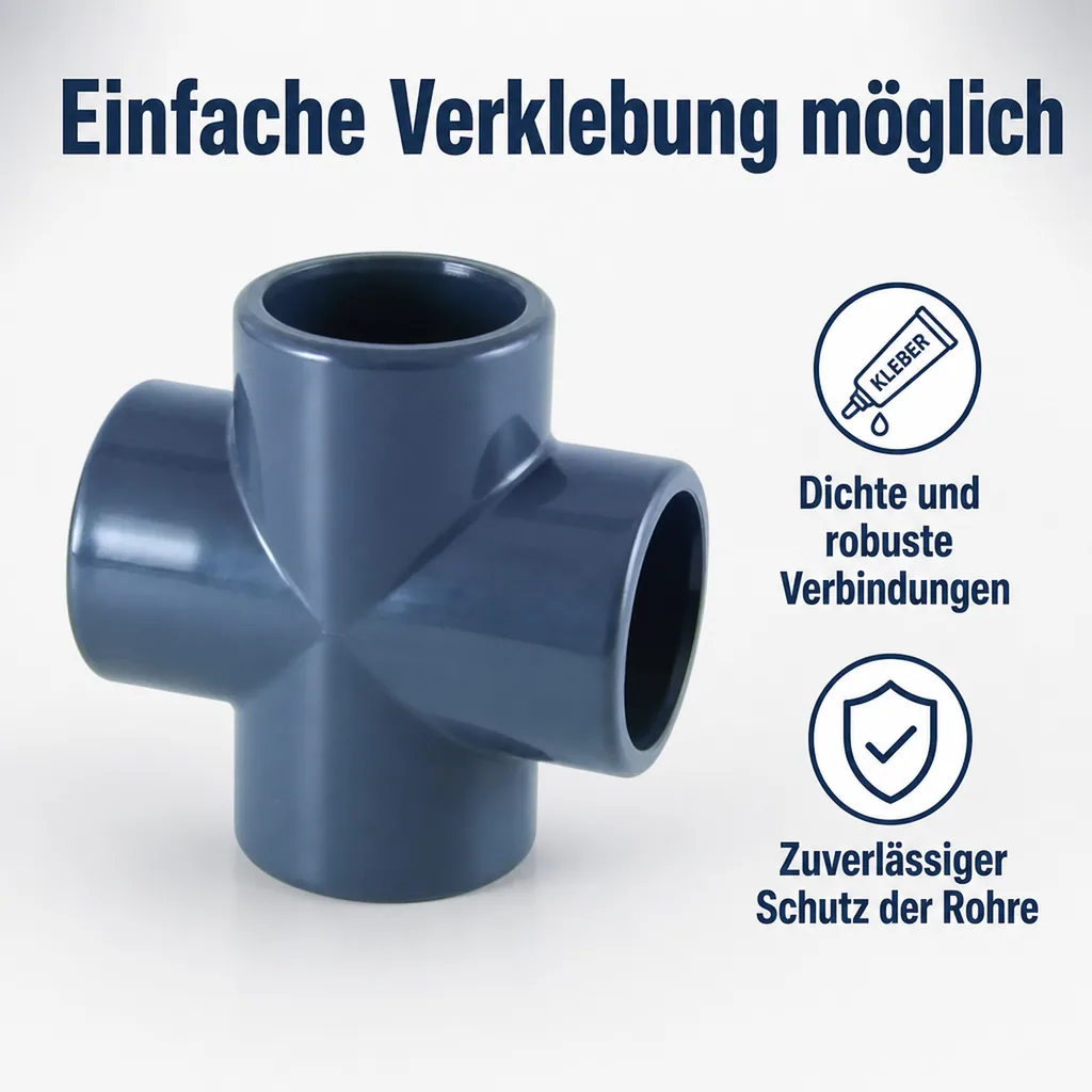 PVC Fitting, PVC-U Kreuz Muffe 32 mm, PN16, Rohrverbinder