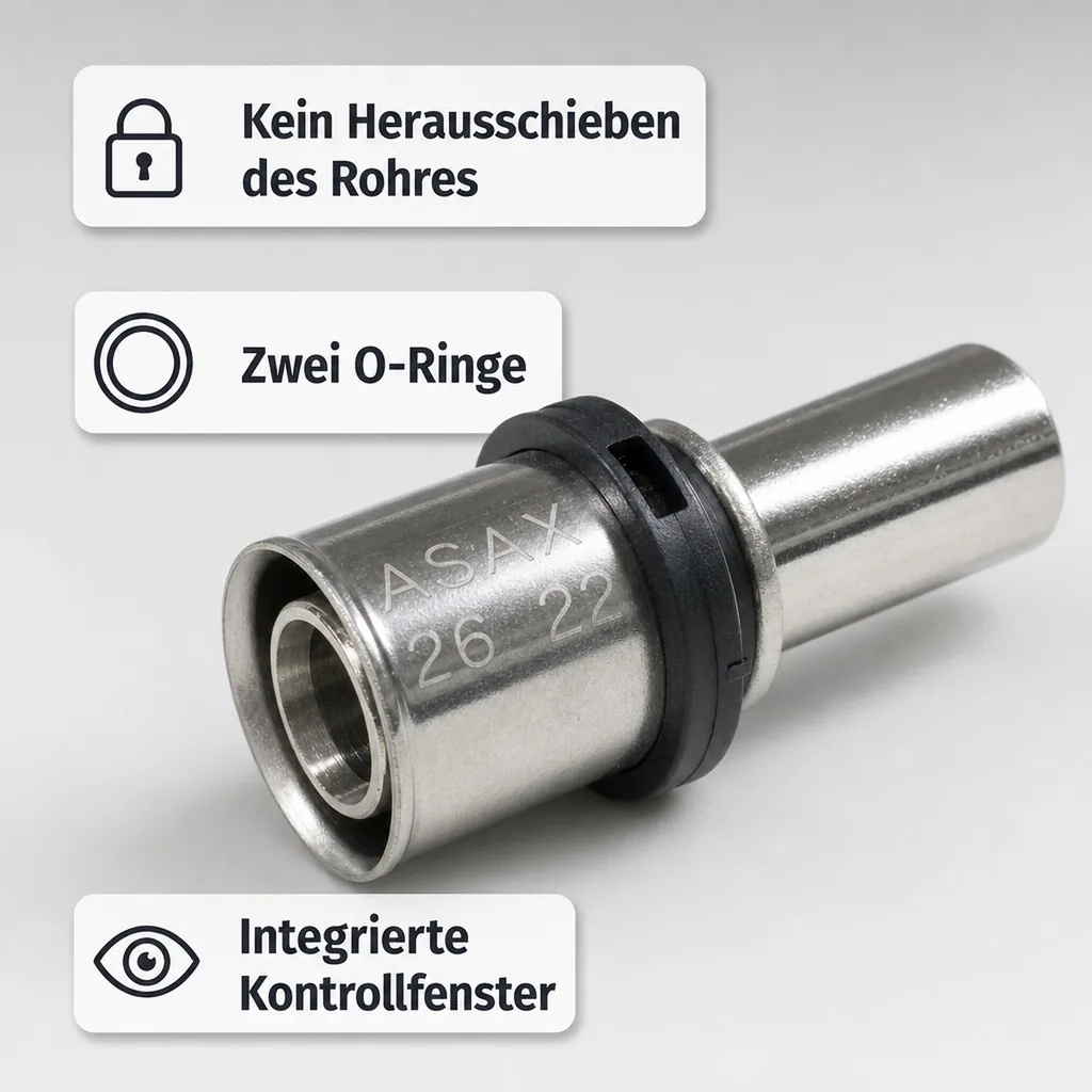 Pressfitting Kupferrohr, Rohr-Übergang 26 x 22 mm, vernickelt, DVGW zertifiziert
