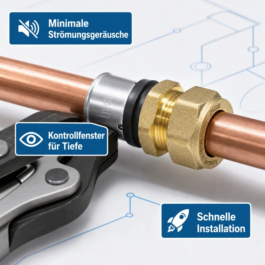 Pressfitting 32mm, Übergang Kupferrohr, DVGW, Made in Germany
