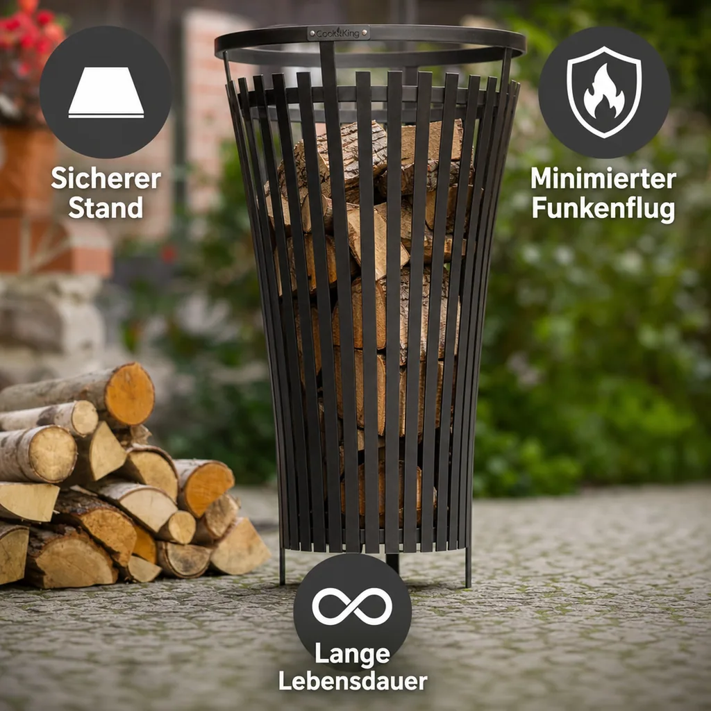 Feuerkorb Garten, Feuerstelle, Feuerkorb Stahl, Modern, 17kg