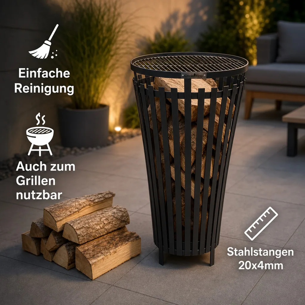 Feuerkorb Garten, Feuerstelle, Feuerkorb Stahl, Modern, 17kg