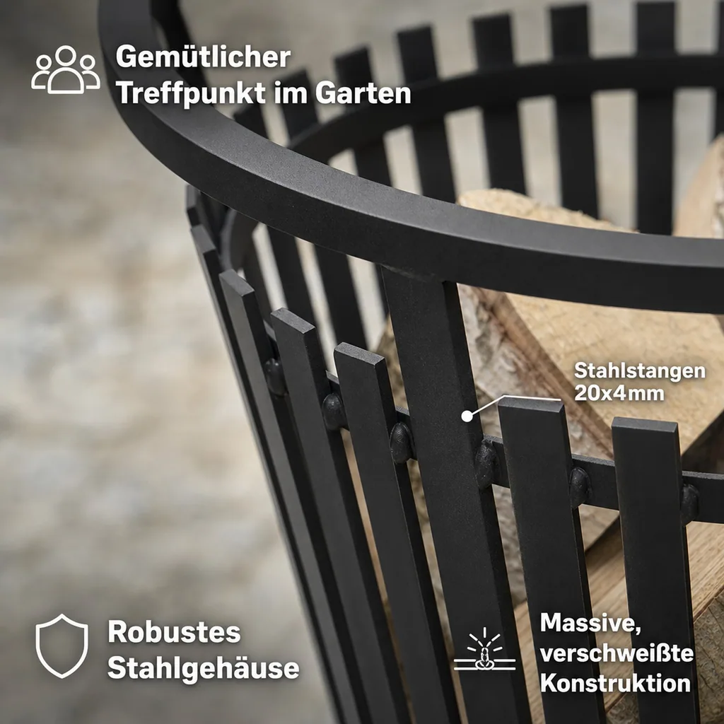 Feuerkorb Garten, Feuerstelle, Feuerkorb Stahl, Modern, 17kg