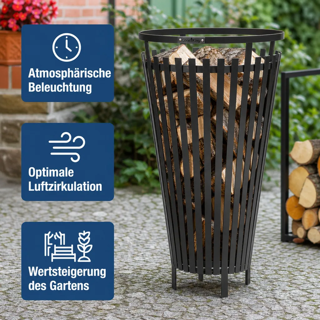 Feuerkorb Garten, Feuerstelle, Feuerkorb Stahl, Modern, 17kg