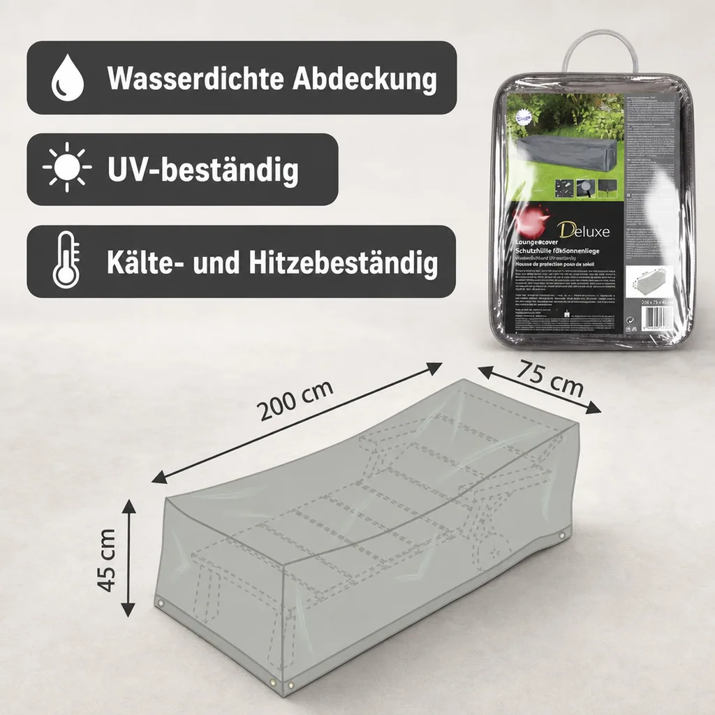 Schutzhülle Liege, Gartenliege Abdeckung, 200x75x45 cm, wasserabweisend, wetterfest