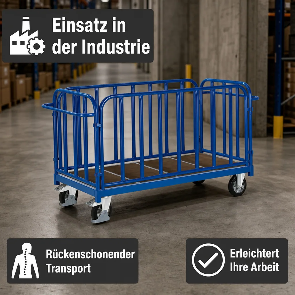 Vierwandwagen 1200 kg, Industriewagen, Transportwagen mit Wänden