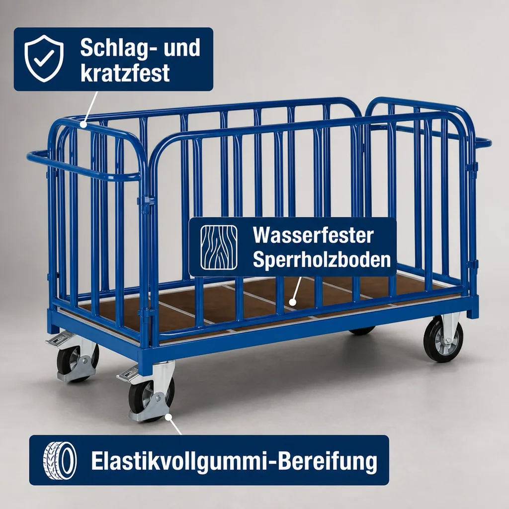 Vierwandwagen 1200 kg, Industriewagen, Transportwagen mit Wänden