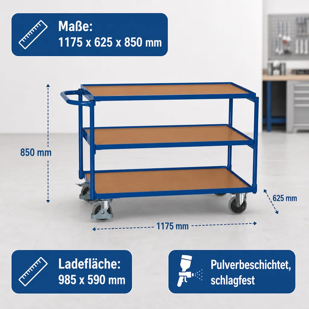 Tischwagen 250 kg, Werkstattwagen mit 3 Ladeflächen, Typ L