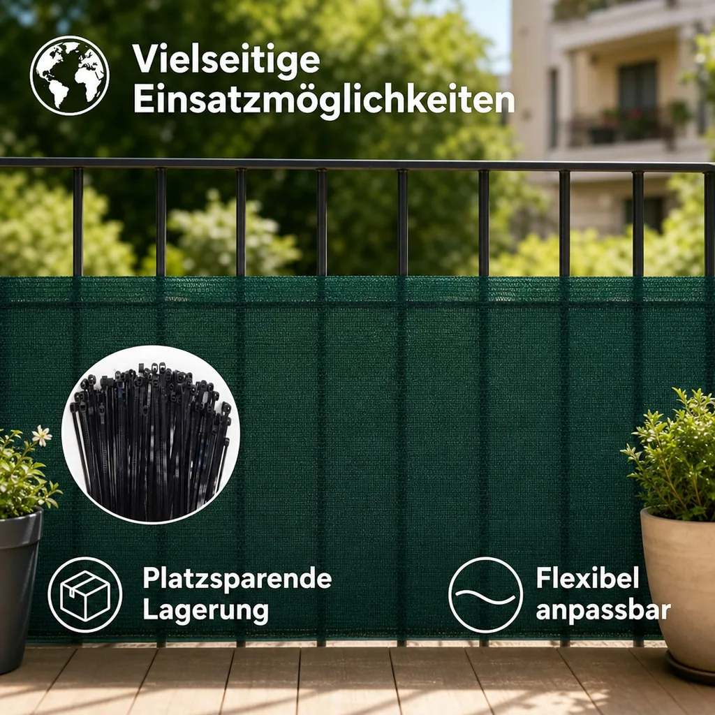 Sichtschutznetz, Windschutznetz, 2x10 m, inkl. Kabelbinder Set, Garten Sichtschutz