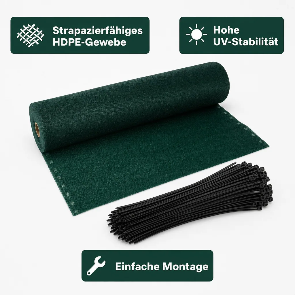 Sichtschutznetz, Windschutznetz, 2x10 m, inkl. Kabelbinder Set, Garten Sichtschutz