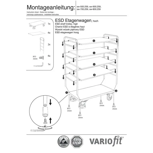 ESD Etagenwagen, Werkstattwagen ESD, 5 Böden, EasySTOP