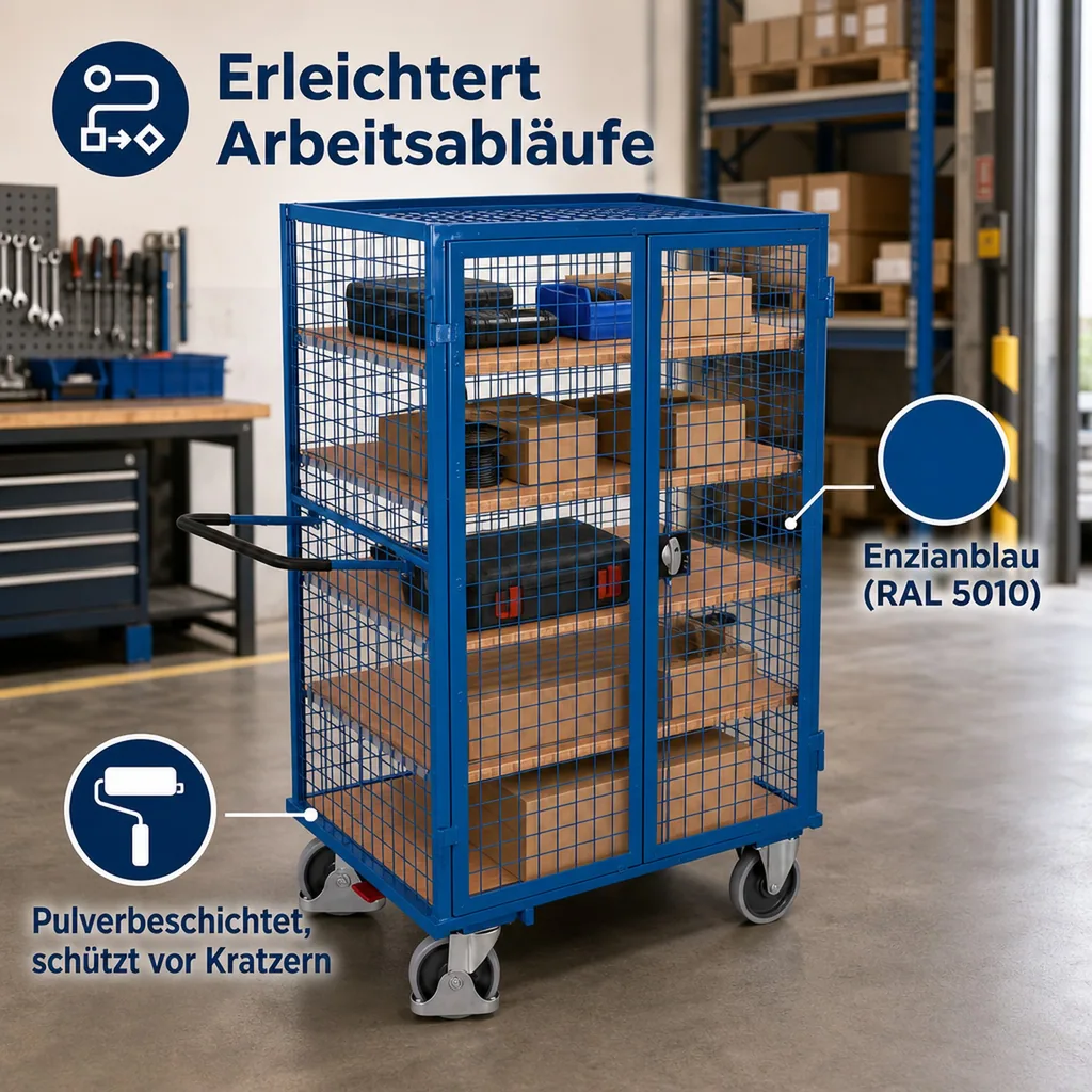 Etagenwagen, Lagerwagen, 500 kg Traglast, abschließbar