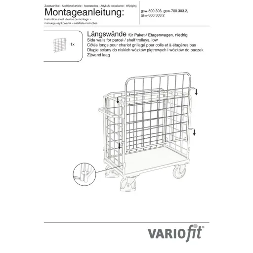 Zusatzgitterwand für niedrigen Etagenwagen 1000 x 600/700 mm Typ M/L