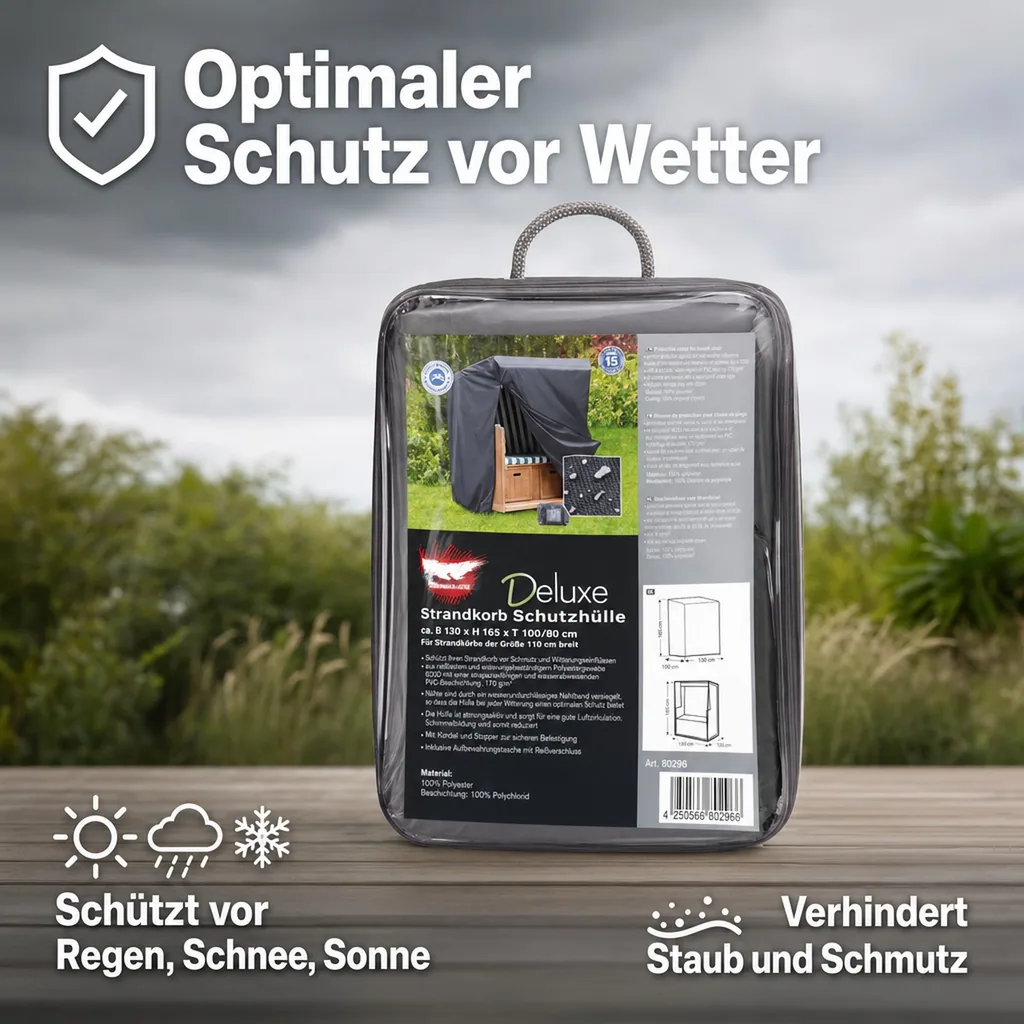 Strandkorb Schutzhülle, wetterfeste Abdeckung 130x105x170/135 cm