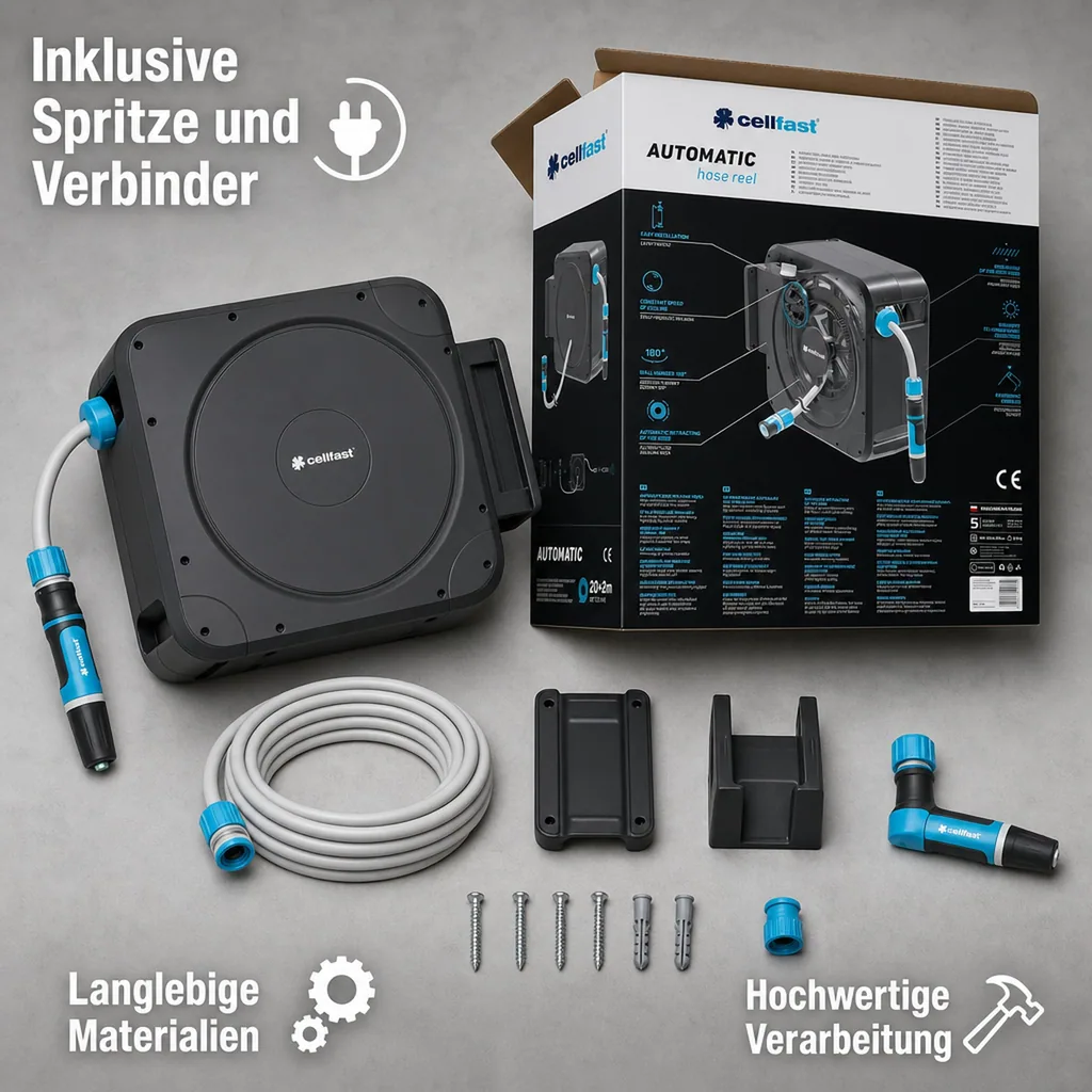 Automatische Schlauchbox, Schlauchbox Wandmontage, Gartenschlauch 20m