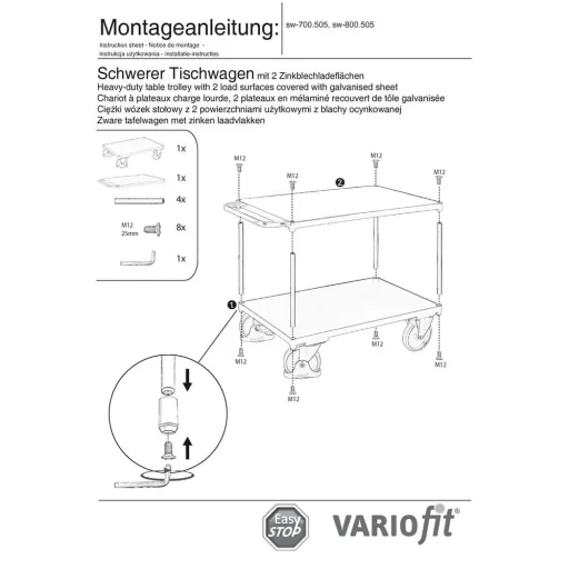 Tischwagen 500 kg, Schwerlast, 2 Ladeflächen, Werkstattwagen blau