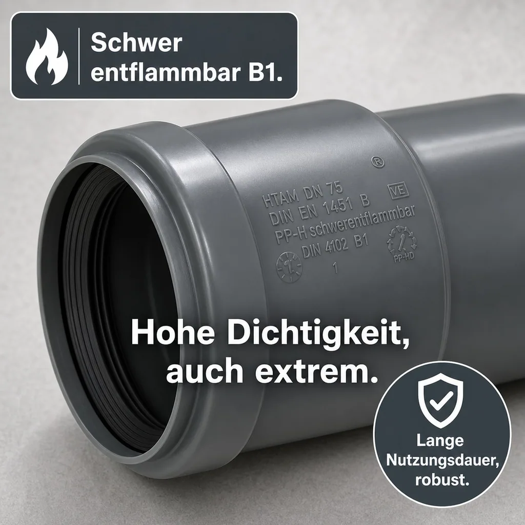HT Rohr 75, Aufsteckmuffe, HTsafeAM mit Manschette DN/OD 75, Abflussrohr