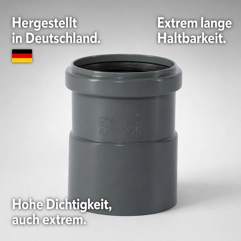 HT Rohr 75, Aufsteckmuffe, HTsafeAM mit Manschette DN/OD 75, Abflussrohr