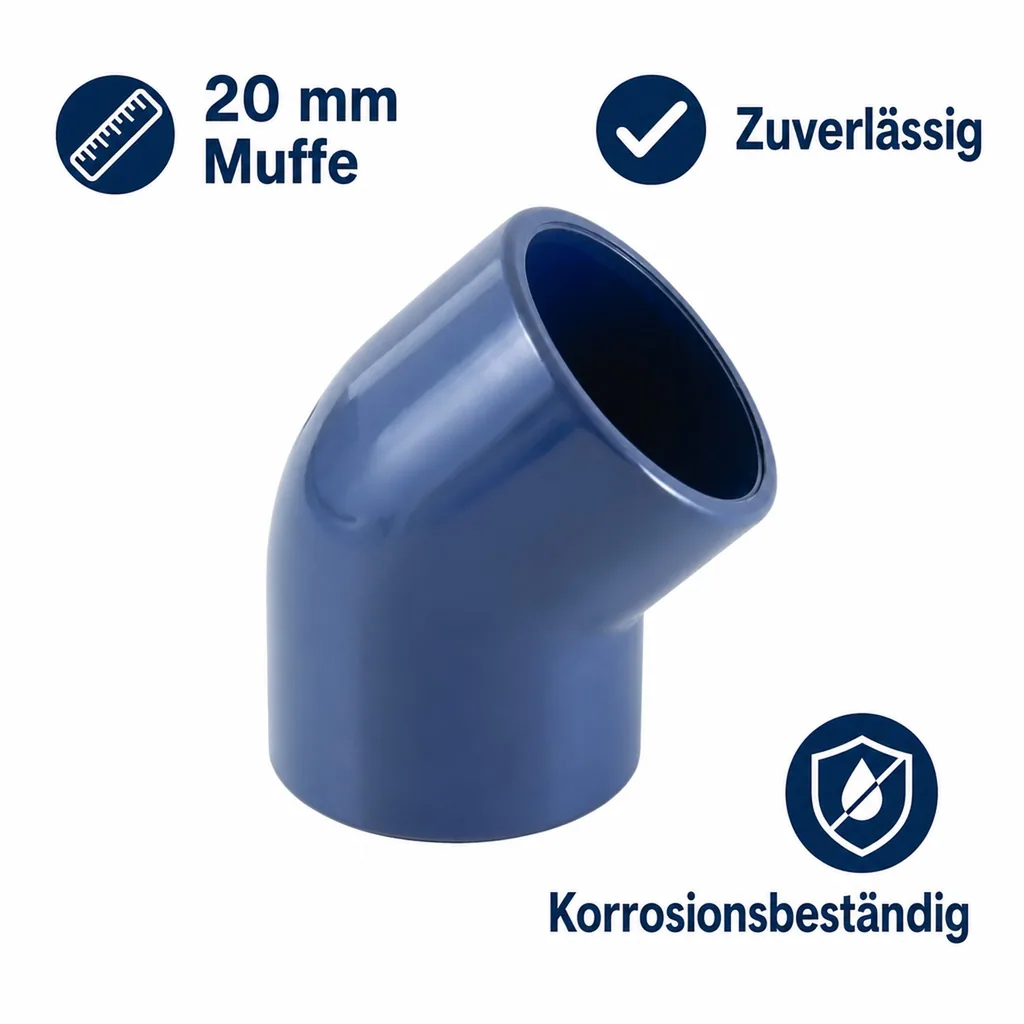 PVC Winkel 45 Grad, PVC Fitting 20mm, PVC-U Muffe, PN16