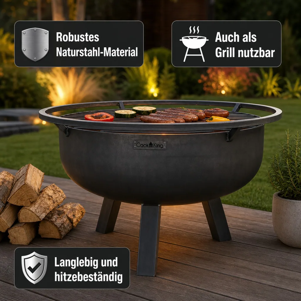 Feuerschale 80 cm, Garten, Stahl, XXL, Naturstahl