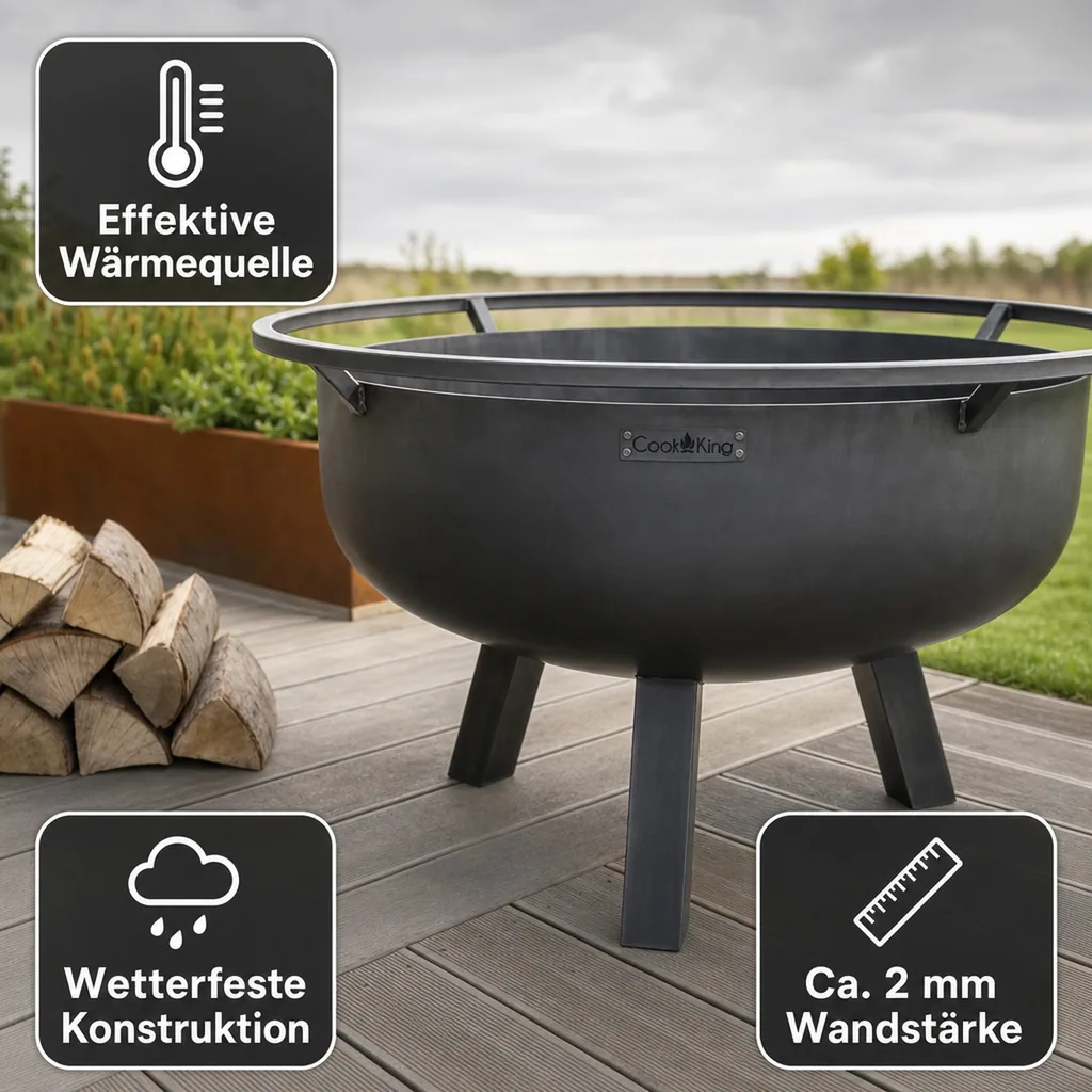 Feuerschale 80 cm, Garten, Stahl, XXL, Naturstahl