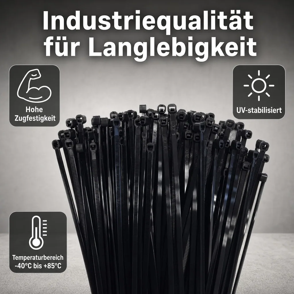 100 Kabelbinder 530x7,6mm schwarz (UV-stabilisiert) PA6.6