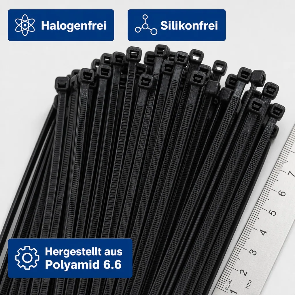 100 Kabelbinder 530x7,6mm schwarz (UV-stabilisiert) PA6.6