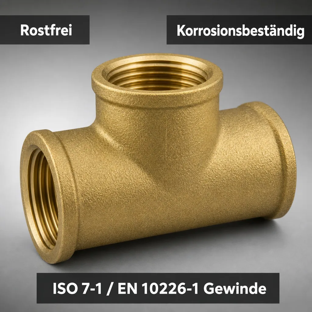 Gewindefitting Messing T-Stück reduziert 3/4" IG x 3/4" IG x 1/2" IG
