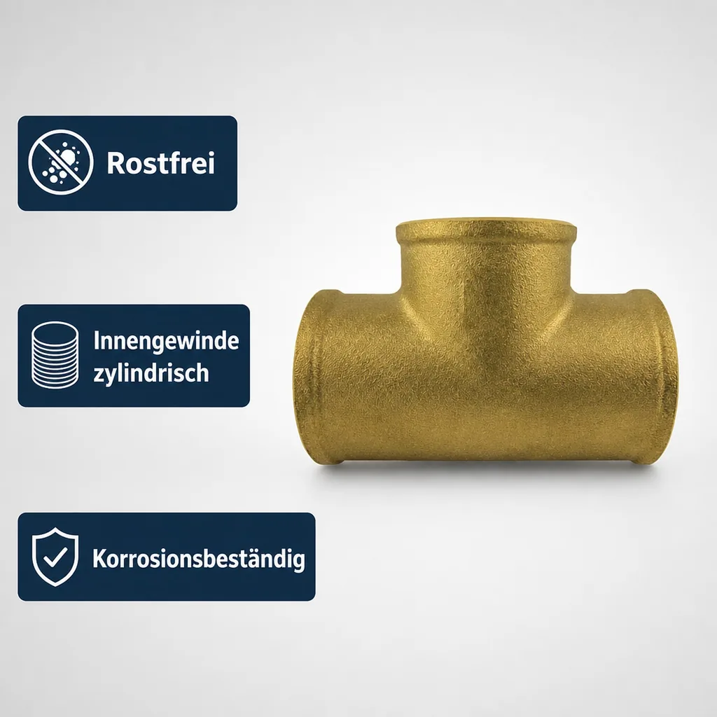 Gewindefitting Messing T-Stück reduziert 3/4" IG x 3/4" IG x 1/2" IG