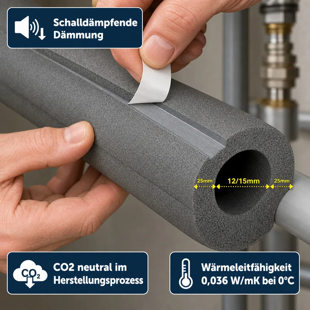 Rohr-Isolierung, Isolierschlauch, 1m Isolierschlauch Ø 12/15 mm x 25 mm Dämmung