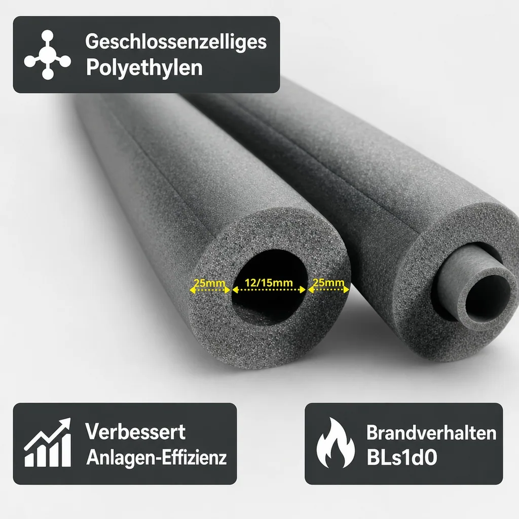 Rohr-Isolierung, Isolierschlauch, 1m Isolierschlauch Ø 12/15 mm x 25 mm Dämmung