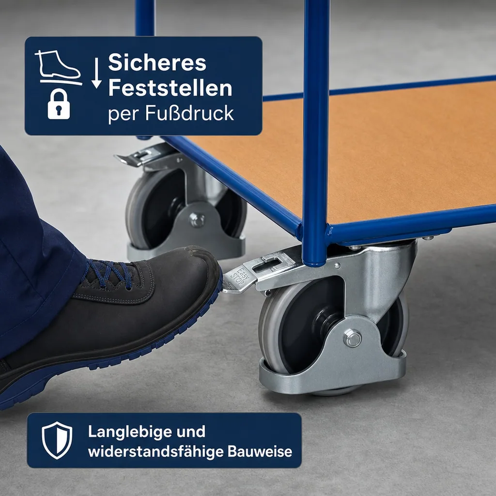 Transportwagen 400 kg, Schiebebügelwagen, Werkstattwagen, EasySTOP, Typ M