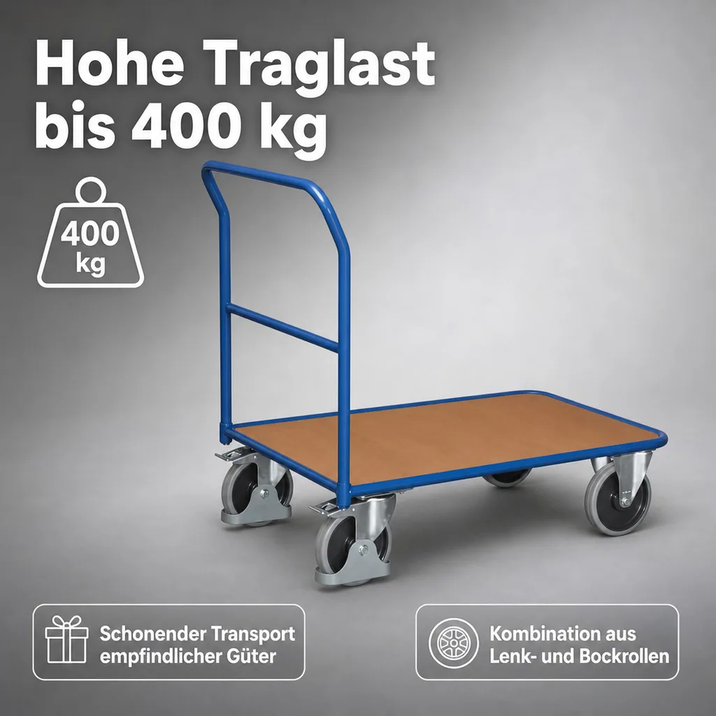 Transportwagen 400 kg, Schiebebügelwagen, Werkstattwagen, EasySTOP, Typ M