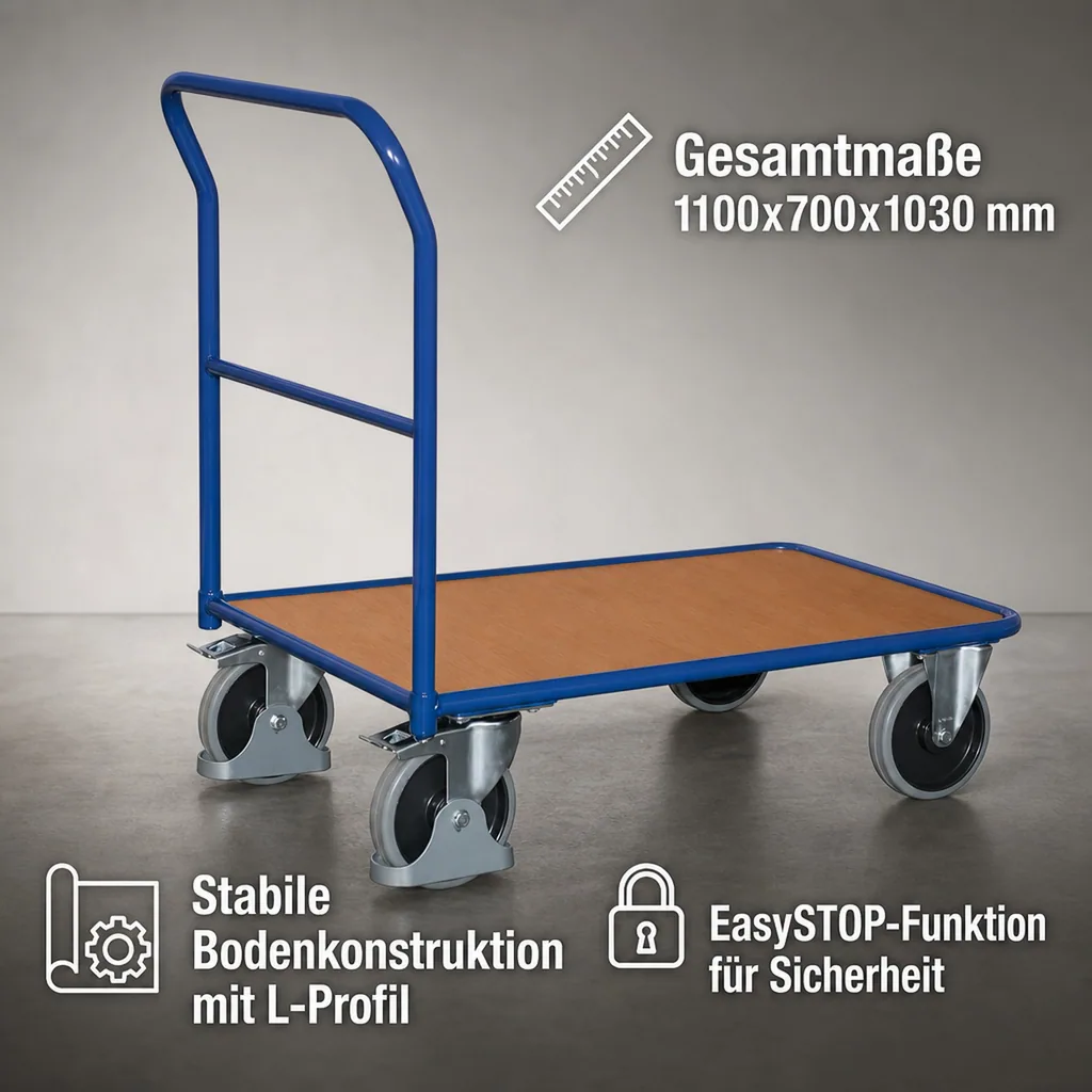 Transportwagen 400 kg, Schiebebügelwagen, Werkstattwagen, EasySTOP, Typ M