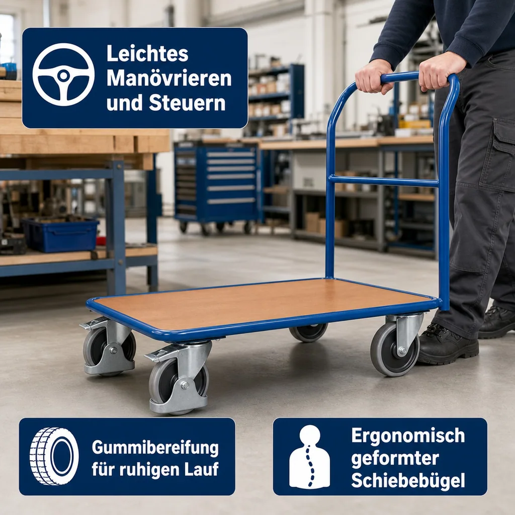 Transportwagen 400 kg, Schiebebügelwagen, Werkstattwagen, EasySTOP, Typ M