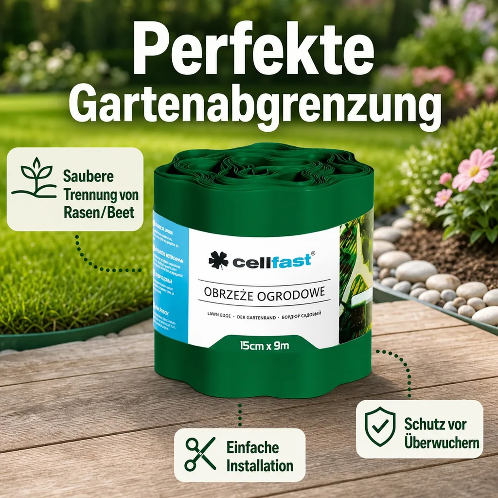 Gartenrand grün 15 cm x 9 Meter, Rasenkante, Beeteinfassung