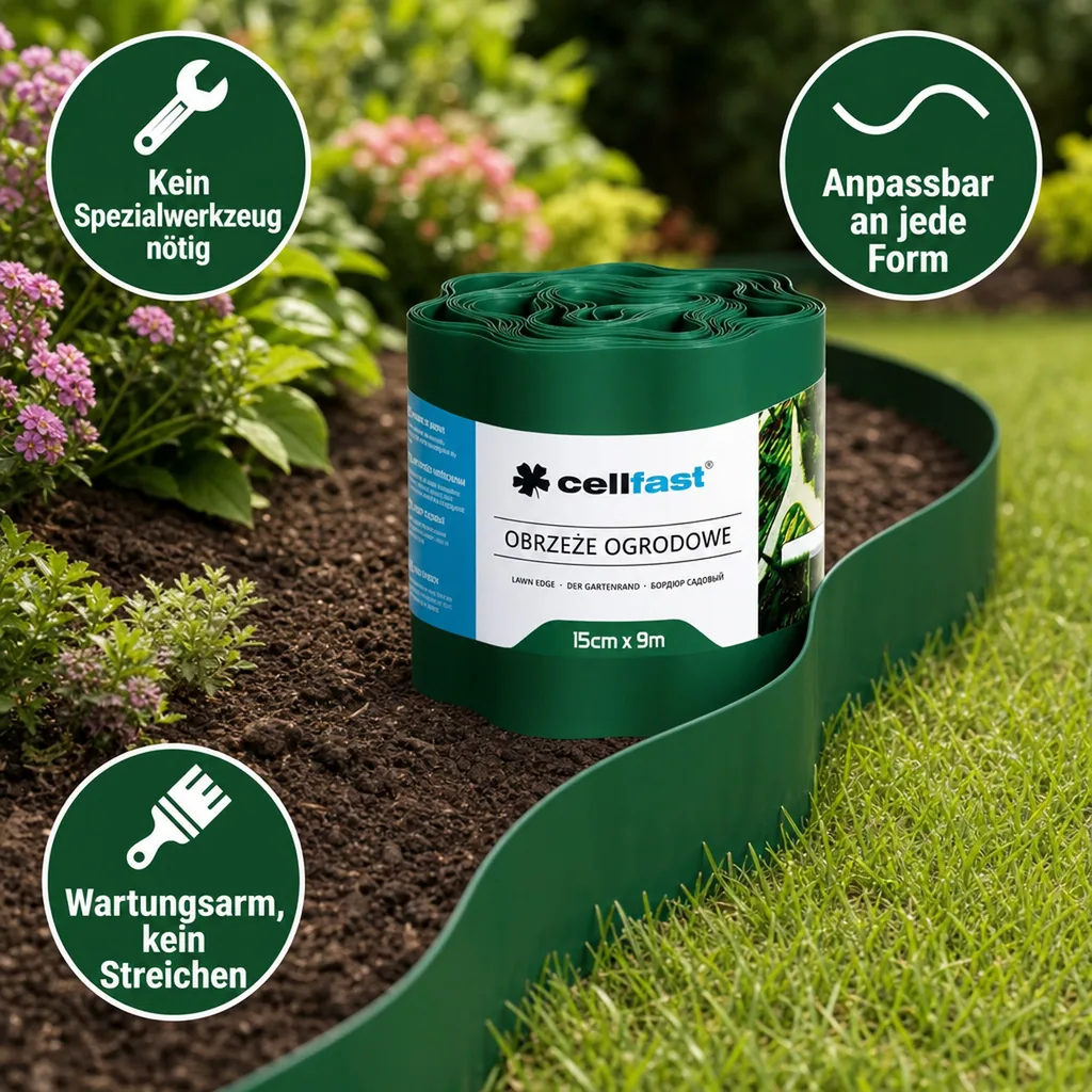 Gartenrand grün 15 cm x 9 Meter, Rasenkante, Beeteinfassung