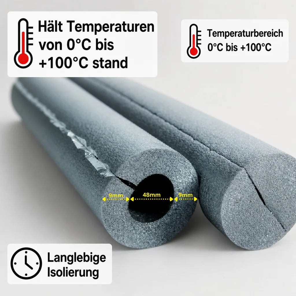 Isolierschlauch, Rohrisolierung, 48mm, 9mm Dämmung, 2x1m, selbstklebend