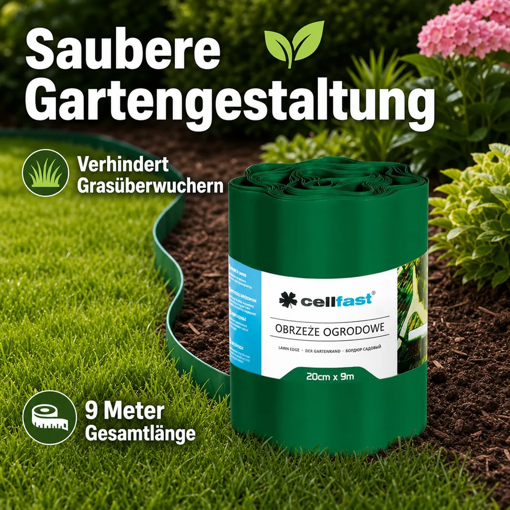 Gartenrand, Rasenkante, Beeteinfassung, grün, 20 cm x 9 m