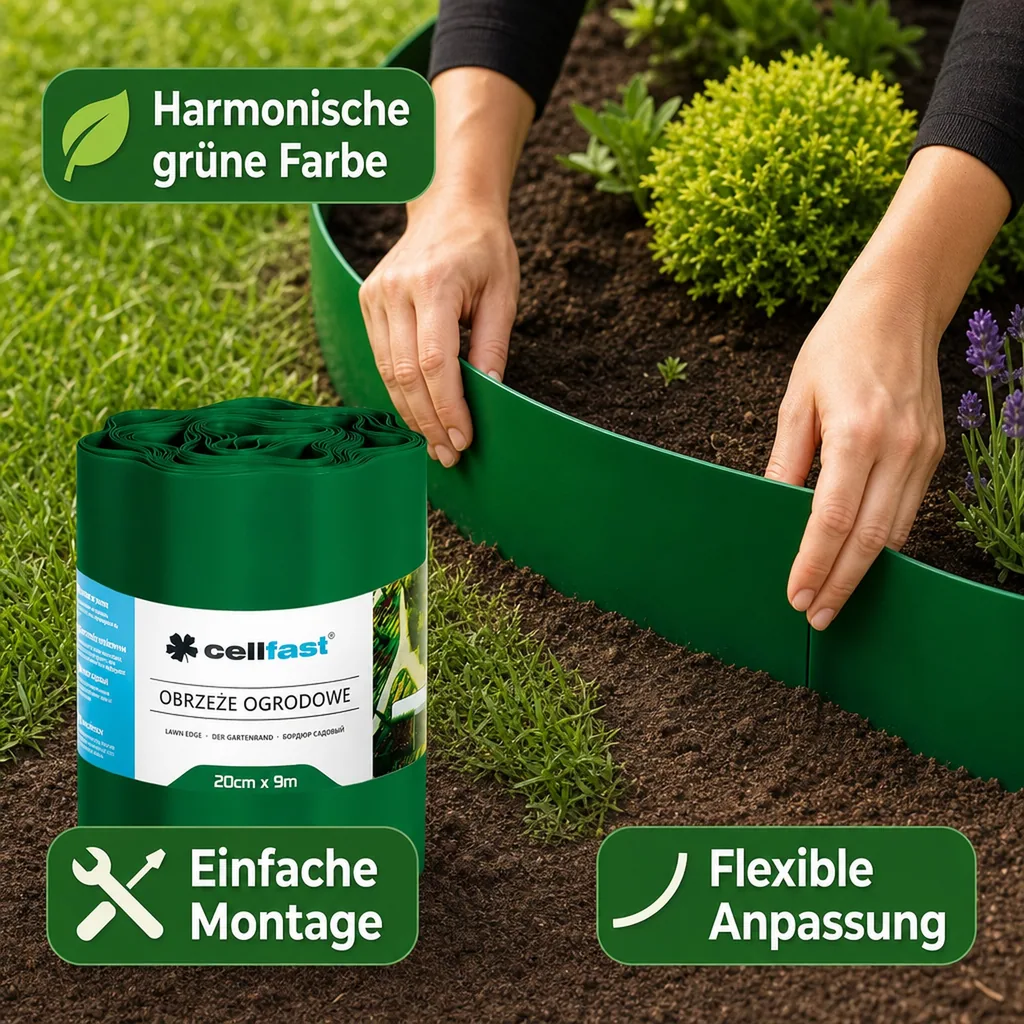 Gartenrand, Rasenkante, Beeteinfassung, grün, 20 cm x 9 m