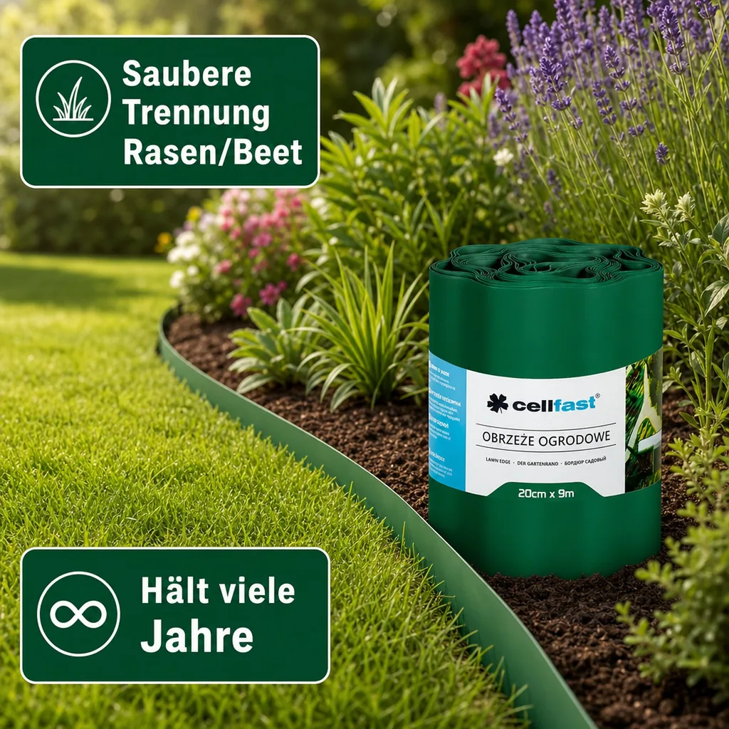 Gartenrand, Rasenkante, Beeteinfassung, grün, 20 cm x 9 m