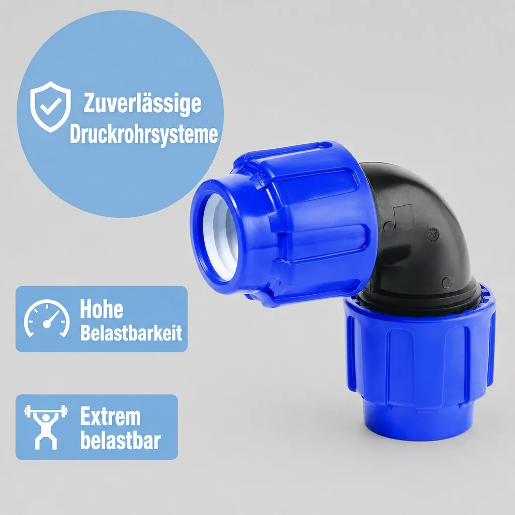 PE Rohr Verschraubung 90°, 16mm, Winkelverschraubung, Klemmverbinder