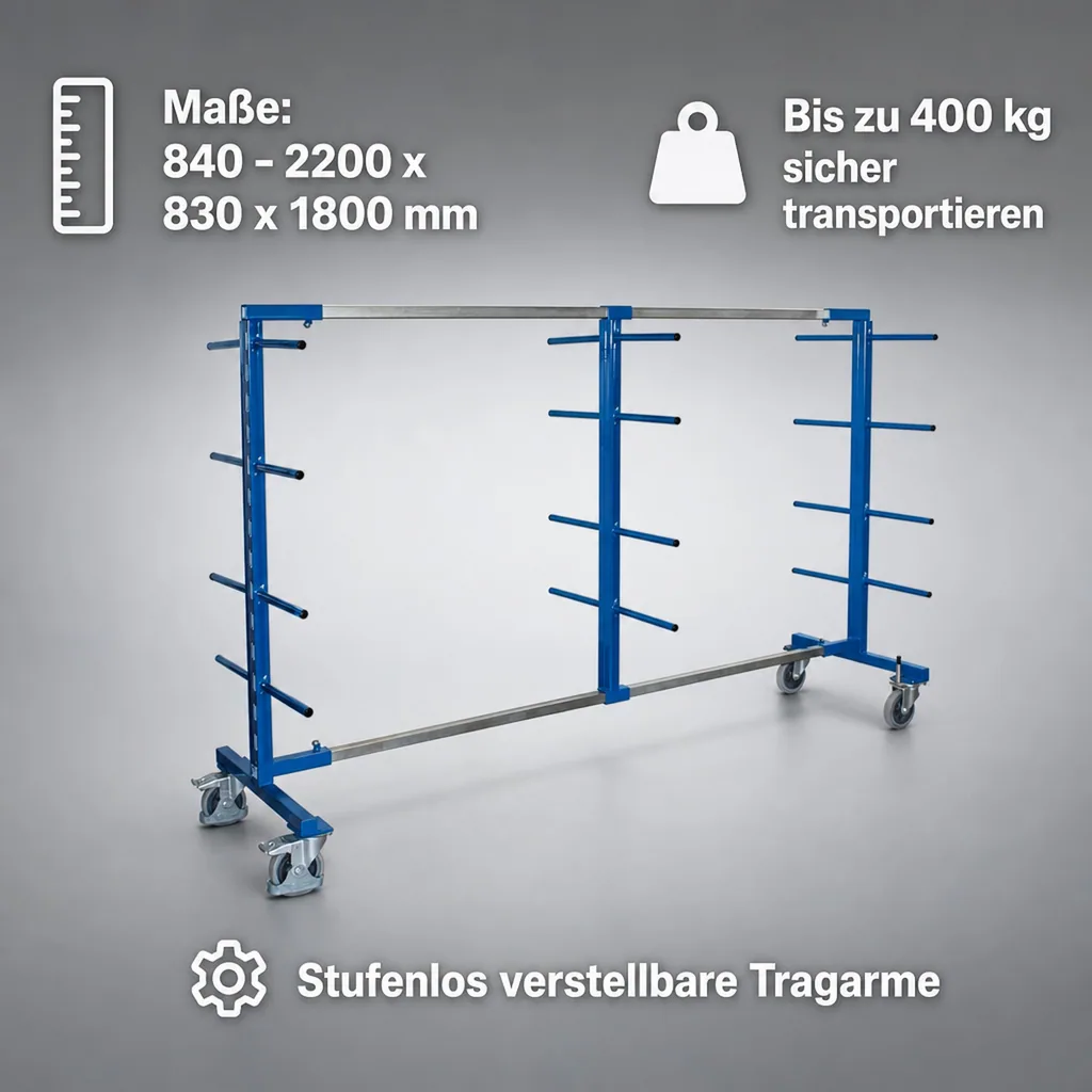 Tragarmwagen, zweiseitig, 3 Pfosten, 400 kg Traglast