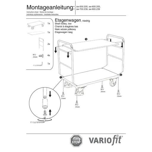 Etagenwagen mit 2 Böden 250 kg Typ M + EasySTOP