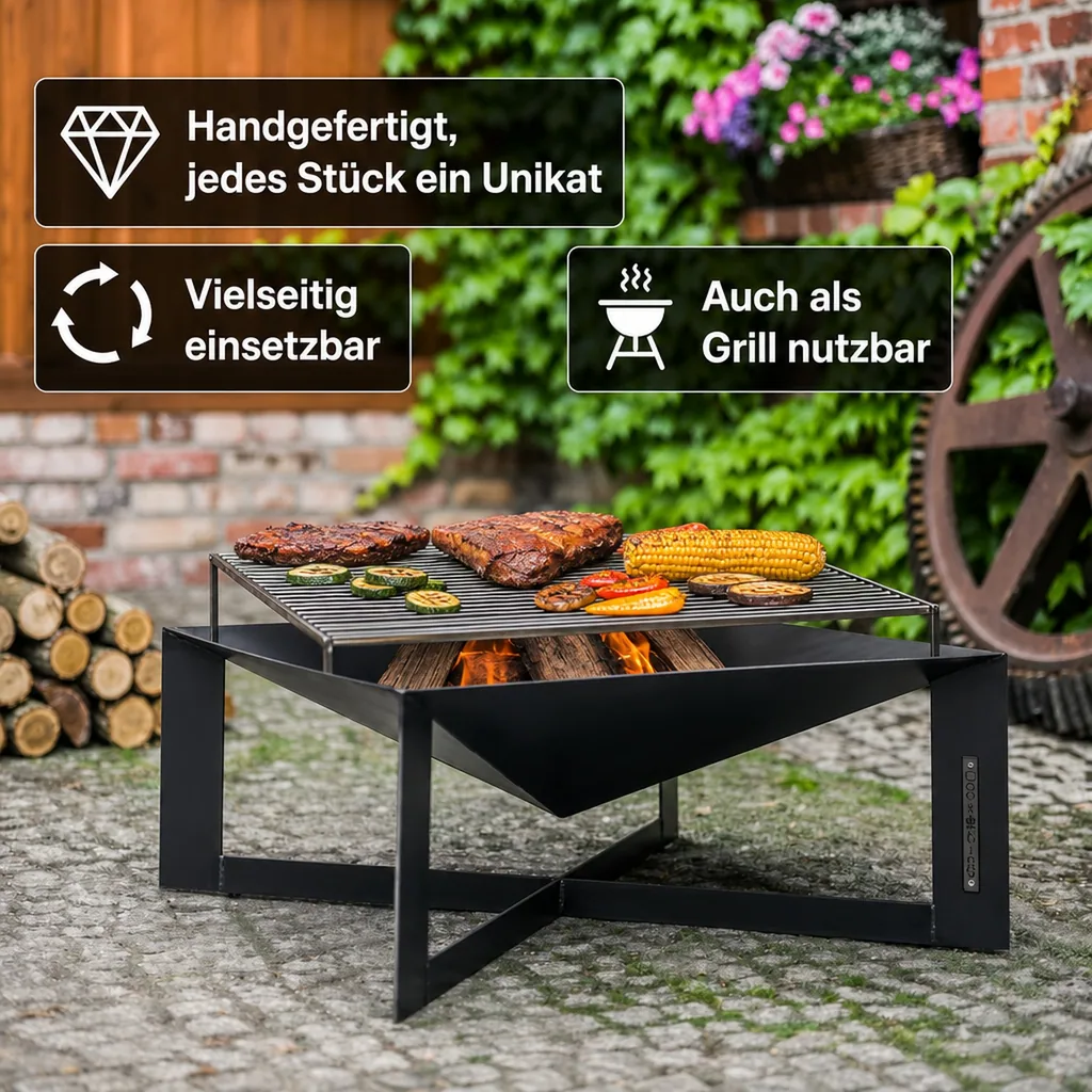 Feuerschale, 70x70 cm, Naturstahl, Gartenfeuerstelle
