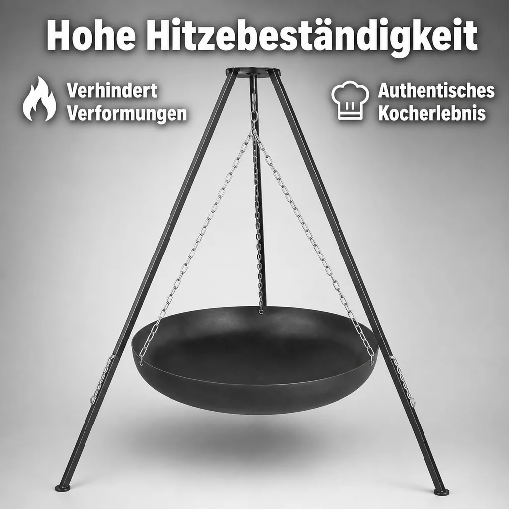 Wok Pfanne 70 cm, Naturstahl, für Dreibein & Feuerstelle