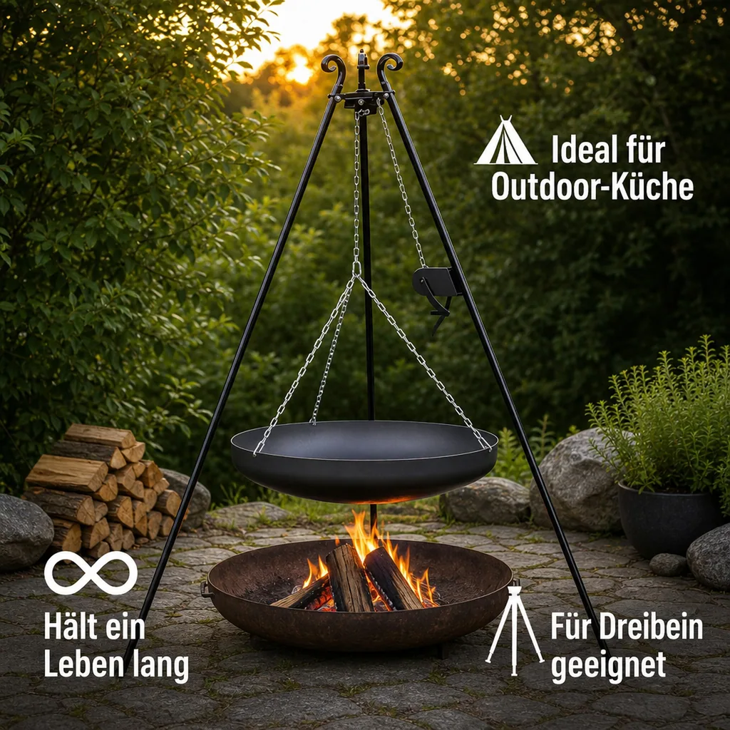 Wok Pfanne 70 cm, Naturstahl, für Dreibein & Feuerstelle