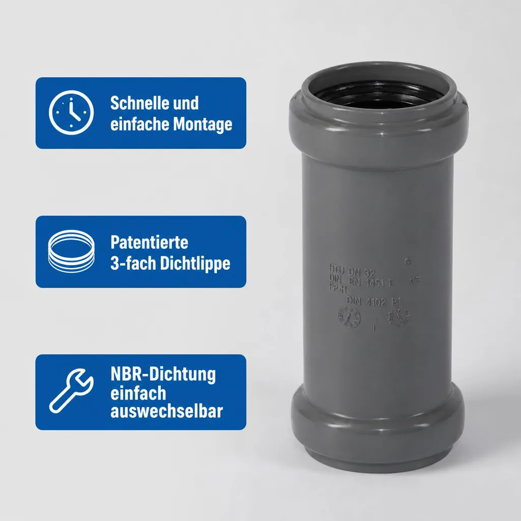 HT Rohr DN 32, Doppelmuffe