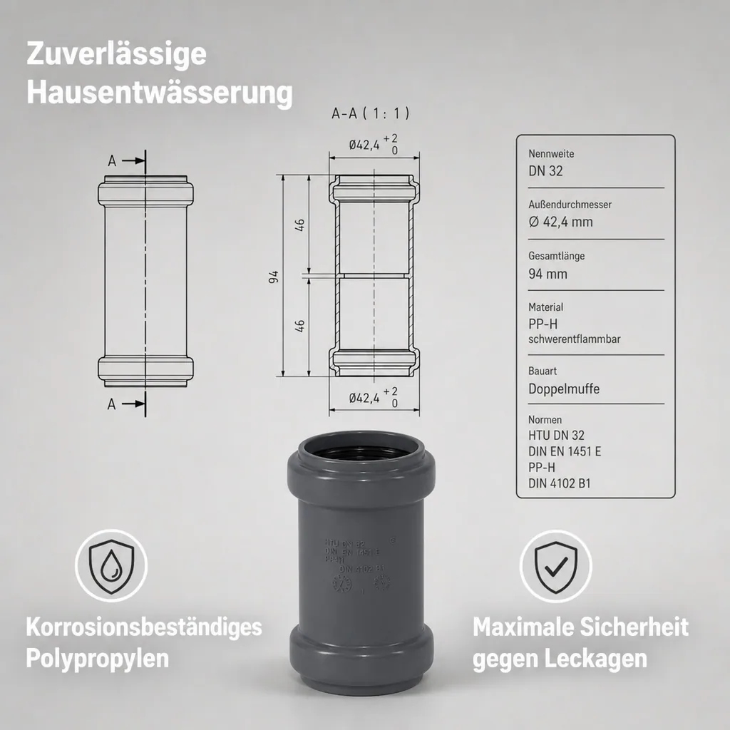 HT Rohr DN 32, Doppelmuffe