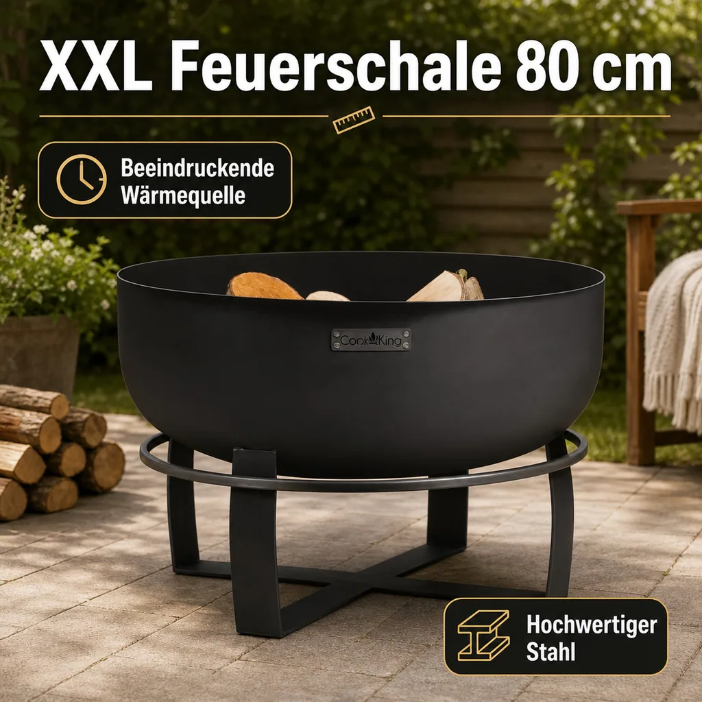Feuerschale 80 cm, XXL, Gartenfeuerstelle Stahl
